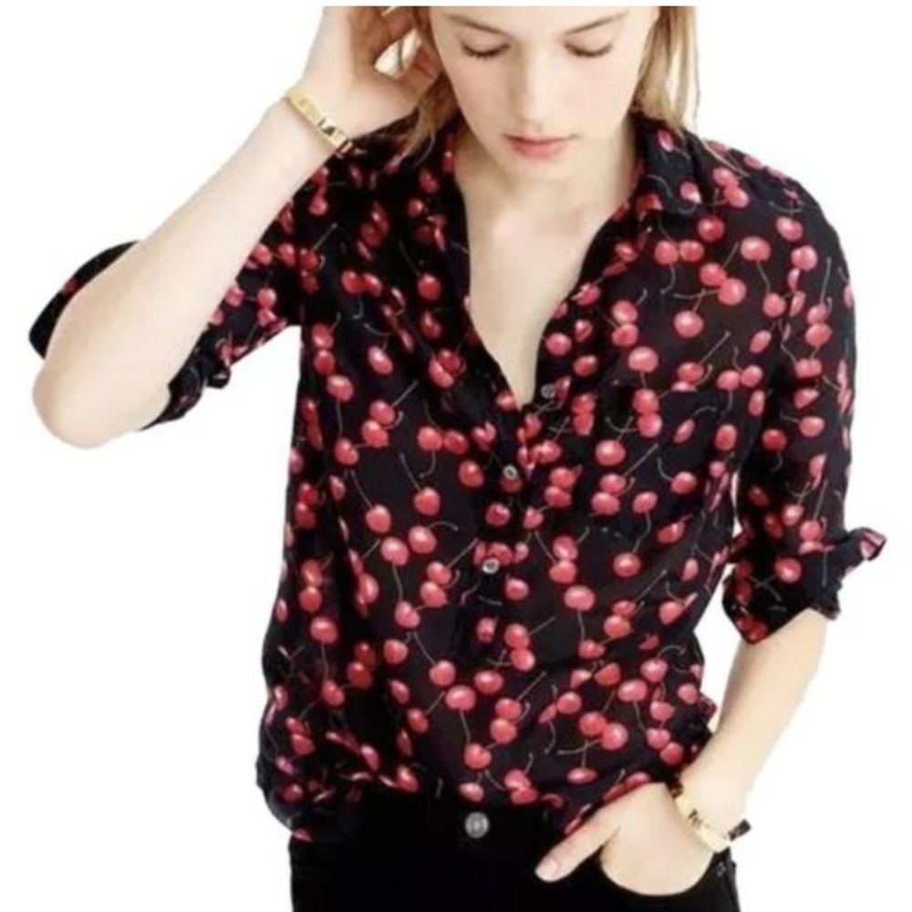 J Crew S Cherry Print Blouse